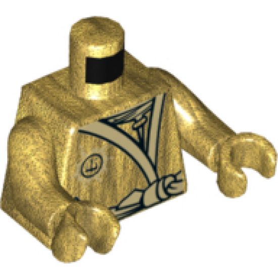 Torso Ninjago Robe with White Sash Pattern / Pearl Gold Arms / Pearl Gold Hands