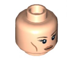 Minifigure, Head Dual Sided Female Brown Thin Eyebrows, Eyelashes, Cheek Lines, Smile / Determined Pattern - Hollow Stud