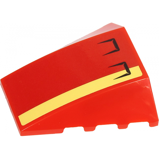 Wedge 4 x 4 No Studs with Bright Light Yellow Stripe and Black Vents on Red Background Pattern (Sticker) - Set 60271