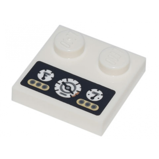 Tile, Modified 2 x 2 with Studs on Edge with Vehicle Dashboard with 3 Round White Gauges and Warning Lights Pattern (Sticker) - Set 70840