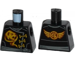 Torso Ninjago Robe Gold Ghost Emblem, Dark Bluish Gray Sash, Ninjago Logogram 'Earth' and Wings on Back Pattern