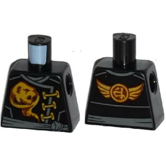 Torso Ninjago Robe Gold Ghost Emblem, Dark Bluish Gray Sash, Ninjago Logogram 'Earth' and Wings on Back Pattern