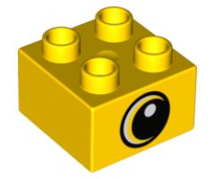 Duplo, Brick 2 x 2 with Black Pupil and White Dot and Large Crescent Eye Looking Right Pattern