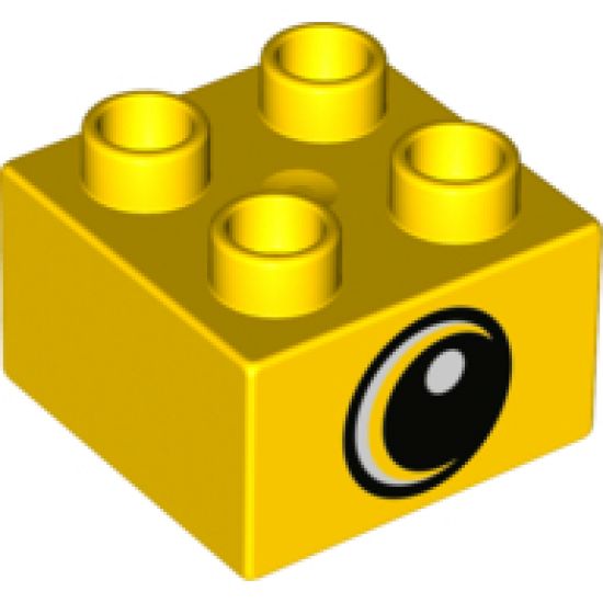 Duplo, Brick 2 x 2 with Black Pupil and White Dot and Large Crescent Eye Looking Right Pattern