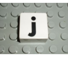 Duplo, Tile 2 x 2 x 1 with Black Lowercase Letter j Pattern