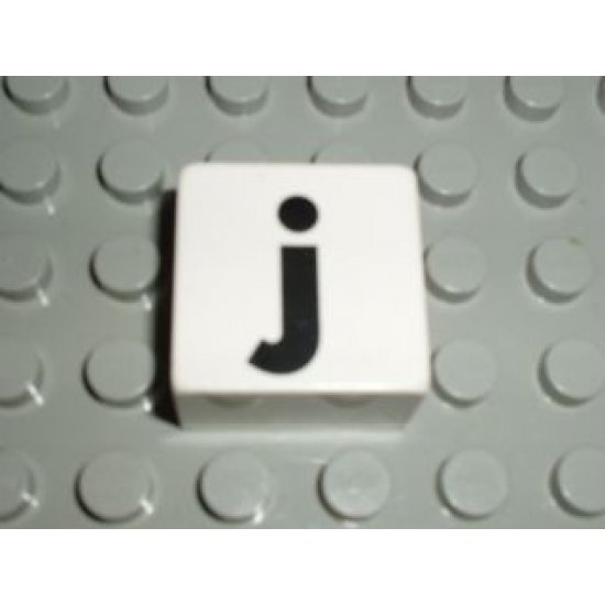 Duplo, Tile 2 x 2 x 1 with Black Lowercase Letter j Pattern