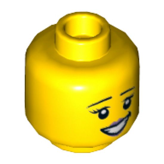 Minifigure, Head Dual Sided Female, Black Eyebrows, Dark Pink Lips, Smile Showing Teeth, Eyes Open / Eyes Closed Pattern - Hollow Stud