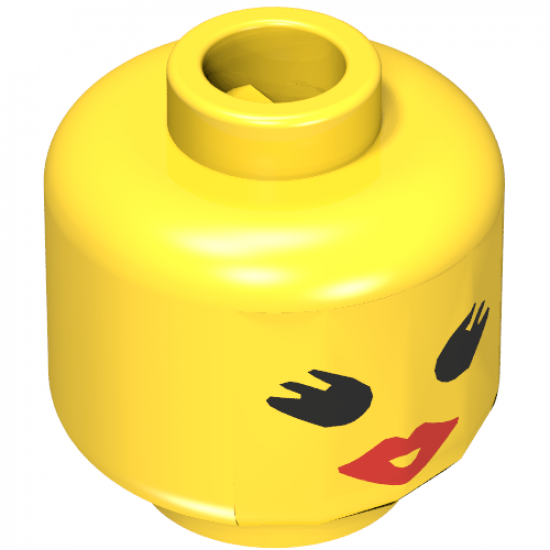 Minifigure, Head Female with Red Lips, Open Mouth, Thick Eyelashes Pattern - Blocked Open Stud