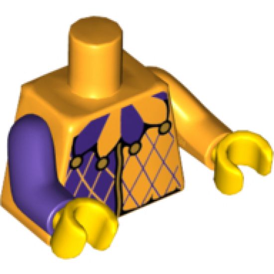 Torso Purple and Bright Light Orange Jester Collar Pattern / Bright Light Orange Arm Left / Dark Purple Arm Right / Yellow Hands