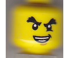 Minifigure, Head Male Raised Bushy Eyebrows, White Pupils, Chin Dimple, Open Mouth Crooked Smile Pattern (Cole) - Hollow Stud