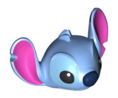 Minifigure, Head, Modified Alien with Big Pink Ears, Black and Bright Light Blue Eyes and Dark Blue Nose Pattern (Stitch)