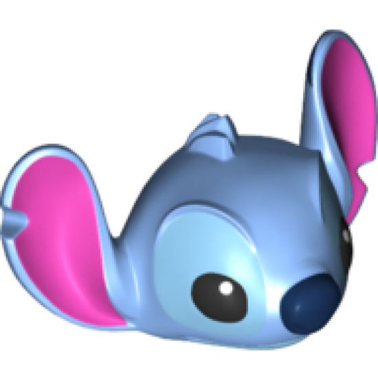 Minifigure, Head, Modified Alien with Big Pink Ears, Black and Bright Light Blue Eyes and Dark Blue Nose Pattern (Stitch)