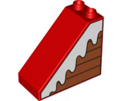 Duplo, Brick 4 x 2 x 3 Slope with Snow on Boards Pattern Model Right Side