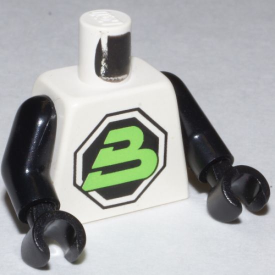 Torso Space Large Black Octagon with Lime Letter 'B' Pattern (Blacktron II) / Black Arms / Black Hands