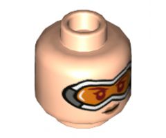 Minifigure, Head Dual Sided Female, Large Goggles with Orange Lenses, Smirk / Smile Pattern - Hollow Stud