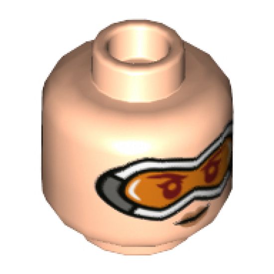 Minifigure, Head Dual Sided Female, Large Goggles with Orange Lenses, Smirk / Smile Pattern - Hollow Stud
