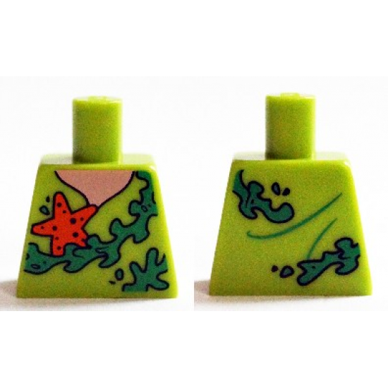 Torso V-Neck T-Shirt with Orange Starfish and Green Seaweed Pattern (Shaggy)