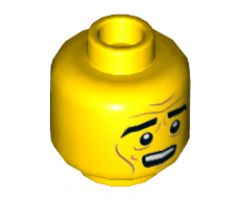 Minifigure, Head Dual Sided, Black Thick Eyebrows, Medium Nougat Brow Furrows and Cheek Lines, Surprised / Angry Pattern - Hollow Stud