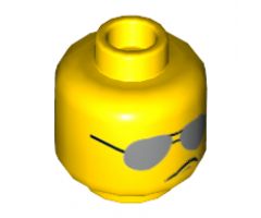 Minifigure, Head Dual Sided Plain Silver Sunglasses / Scribble-Face Frown Pattern - Hollow Stud