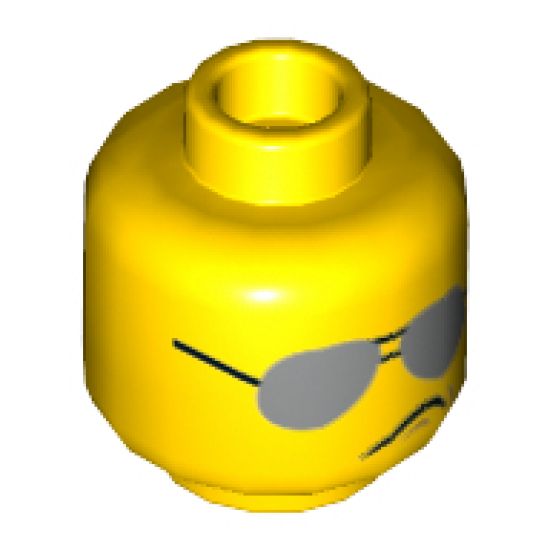 Minifigure, Head Dual Sided Plain Silver Sunglasses / Scribble-Face Frown Pattern - Hollow Stud