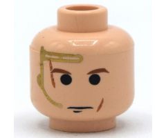 Minifigure, Head Male Gold Headset, Brown Eyebrows, Light Cuts/Scars Pattern - Blocked Open Stud