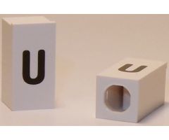 Tile, Modified 1 x 2 x 5/6 with Stud Hole in End and Black 'u' Lower Case Pattern