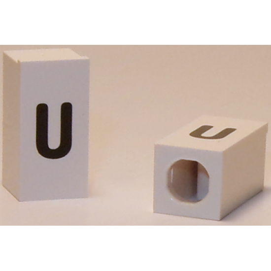 Tile, Modified 1 x 2 x 5/6 with Stud Hole in End and Black 'u' Lower Case Pattern