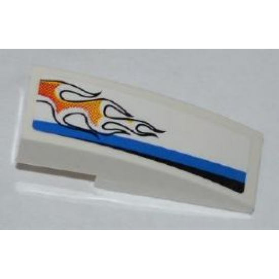 Slope, Curved 3 x 1 with Black and Blue Lines and Orange Flames Pattern Model Left Side (Sticker) - Set 8221