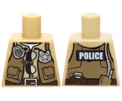 Torso Police Shirt Dark Tan Vest with Pockets, Radio, Badge, Sunglasses, Brown Belt and 'POLICE' Pattern on Back