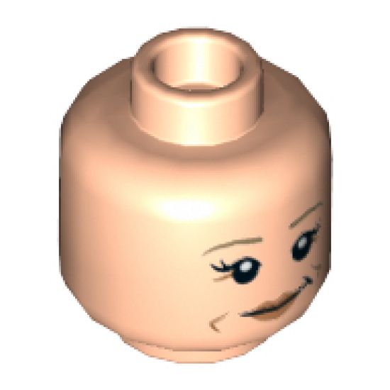 Minifigure, Head Dual Sided Female Dark Tan Eyebrows, Nougat Lips, Laugh Lines, Smirk / Eyebrow Raised Pattern (Princess Leia) - Hollow Stud
