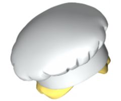 Minifigure, Hair Combo, Hat with Hair, Cook's (Toque) with Bright Light Yellow Hair in Bun Pattern