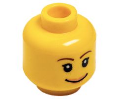 Minifigure, Head Female with Brown Thin Eyebrows, White Pupils, Short Eyelashes, Wide Smile with Pink Lips Pattern - Blocked Open Stud