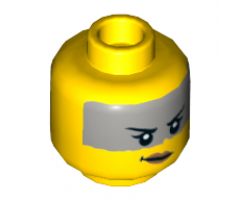 Minifigure, Head Female, Black Eyebrows, Gray Band, Peach Lips, Smile Pattern - Hollow Stud