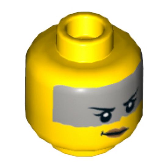 Minifigure, Head Female, Black Eyebrows, Gray Band, Peach Lips, Smile Pattern - Hollow Stud