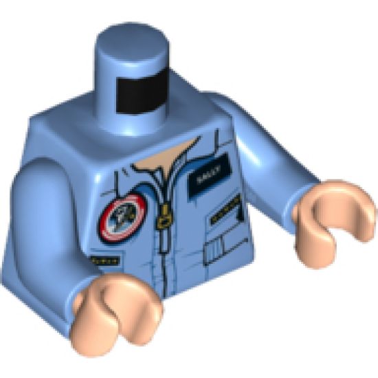 Torso Female Jumpsuit with Zipper with 'SALLY' Name Tag Pattern (Sally Ride) / Medium Blue Arms / Light Nougat Hands
