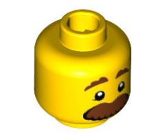 Minifigure, Head Brown Eyebrows and Large Moustache Pattern - Hollow Stud
