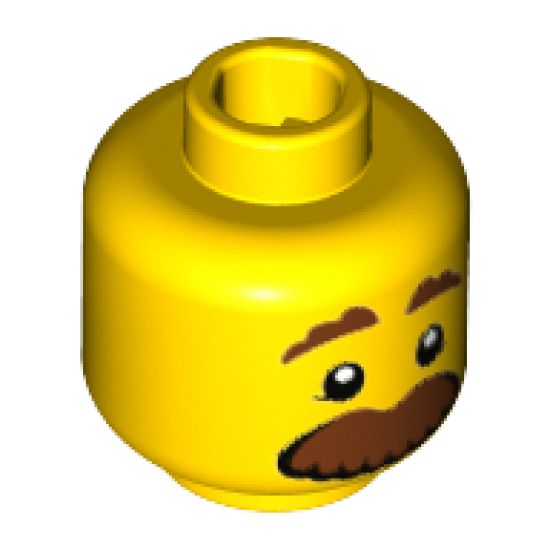 Minifigure, Head Brown Eyebrows and Large Moustache Pattern - Hollow Stud