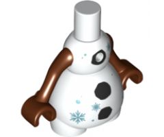Mini Doll, Body Part Snowman with Black Buttons and Metallic Blue Snowflakes Pattern, Reddish Brown Arms with Hands