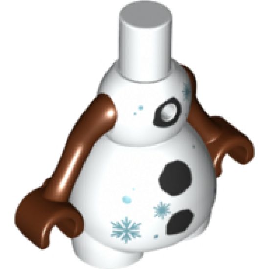 Mini Doll, Body Part Snowman with Black Buttons and Metallic Blue Snowflakes Pattern, Reddish Brown Arms with Hands
