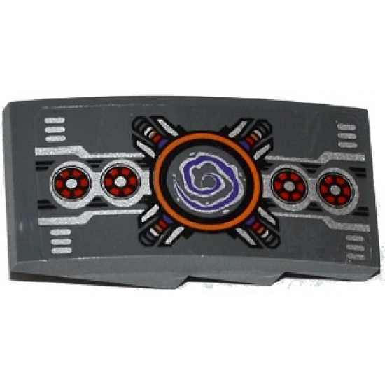 Slope, Curved 4 x 2 with Grilles, Fans, Silver and Purple Spiral and Mechanical Pattern (Sticker) - Set 70168