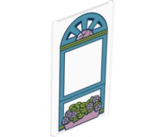 Glass for Window 1 x 4 x 6 with Medium Azure Window Frame and Bright Pink Flower Box Pattern