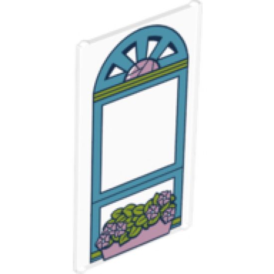 Glass for Window 1 x 4 x 6 with Medium Azure Window Frame and Bright Pink Flower Box Pattern