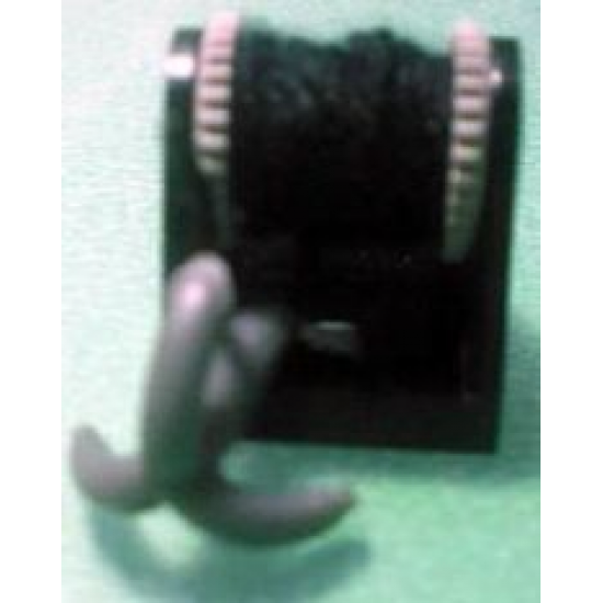 String Reel / Winch 2 x 2 Complete with String and Dark Bluish Gray Grappling Hook