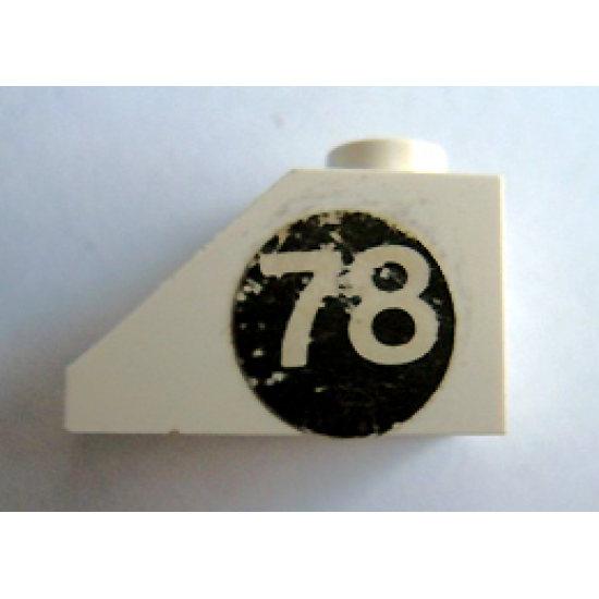 Slope 45 2 x 1 without Bottom Tube with White '78' on Black Circle Pattern Right (Sticker) - Set 619