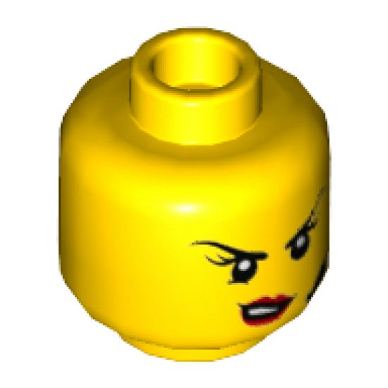 Minifigure, Head Female Black Eyebrows, Headset, Red Lips with Open Mouth, Crooked Smile / Scowl Pattern - Hollow Stud