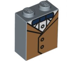Brick 1 x 2 x 2 with Inside Stud Holder with Black Outlined Medium Nougat Jacket, White Shirt, and Bow Tie Pattern (BrickHeadz Newt Torso)