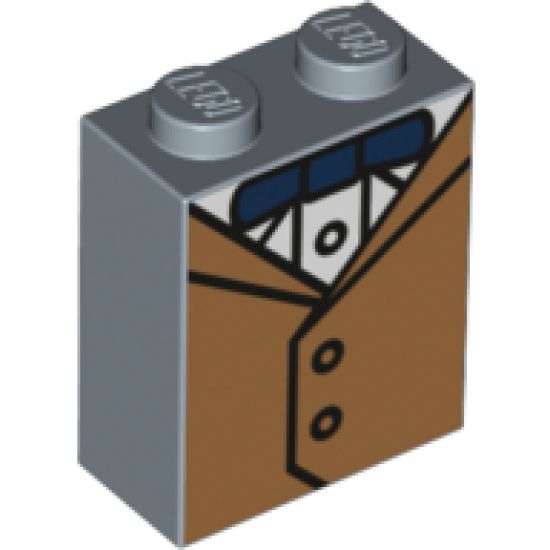 Brick 1 x 2 x 2 with Inside Stud Holder with Black Outlined Medium Nougat Jacket, White Shirt, and Bow Tie Pattern (BrickHeadz Newt Torso)
