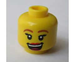 Minifigure, Head Female Dark Orange Eyebrows, Black Eyelashes, Red Lips, Open Mouth Laugh Pattern - Hollow Stud