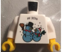Torso Kladno with 'PF 2016' and 2 Snowmen on Front, Lego Logo on Back Pattern / White Arms / Yellow Hands