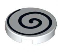 Tile, Round 2 x 2 with Bottom Stud Holder with Spiral Black Pattern